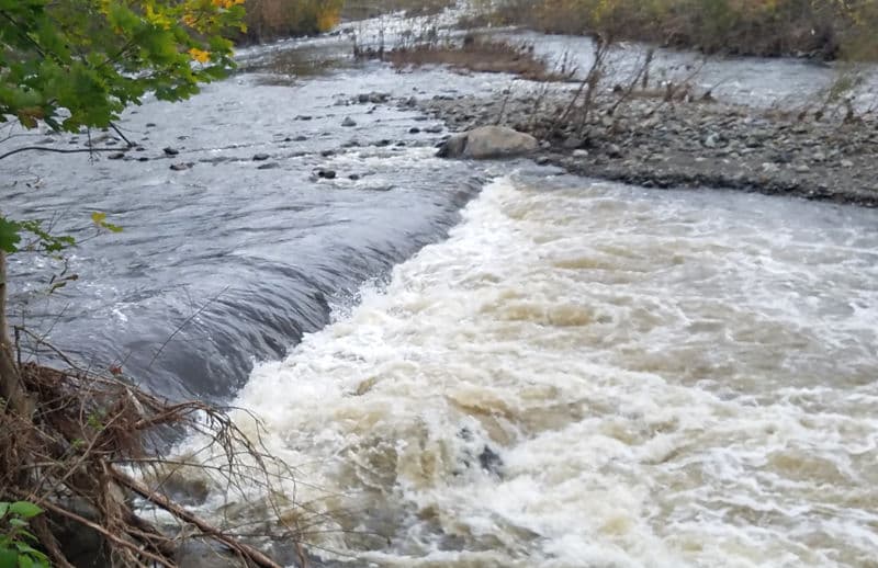 Low head dam with recirc below rapid below forge hill road bridge