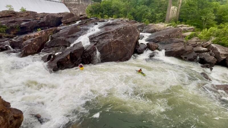 Running the rapids below Thurlow Dam