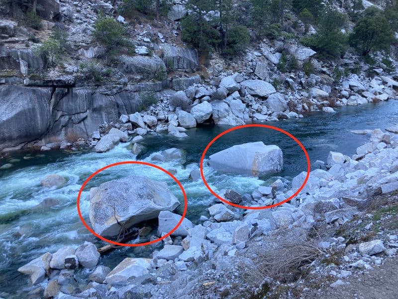 New boulders in County Line Hole rapid.