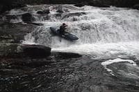 Rob McVie at Shallow Falls (avoiding the piton)