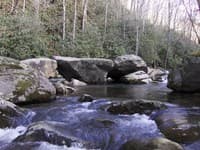 Neat rock pile in river