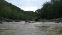 Looking up river at the top of Last Drop, closer view