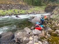 Scouting the first rapid at the top of the reservoir