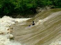 Running the dam at the take-out for WhiteOak Creek