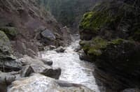 Looking downstream over the two back-to-back falls on the Little Potlatch