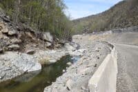 Typical view of haul road and simplified river