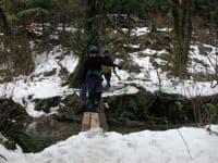 Crossing the Trail Bridge at Mine Creek