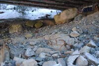 Rebar under bridge on river left. 