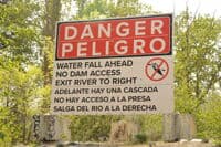 Warning Sign for Portage at Dryden Dam