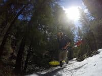 Encountering snowpack on the trail