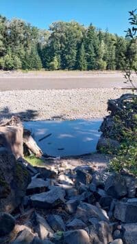 View from Cowlitz River Public Access in Packwood, mid August low flow
