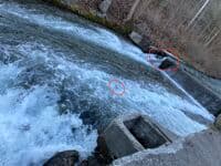 Rebar in river left channel of falls.