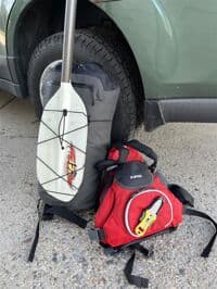 Packrafting set up for walking the road